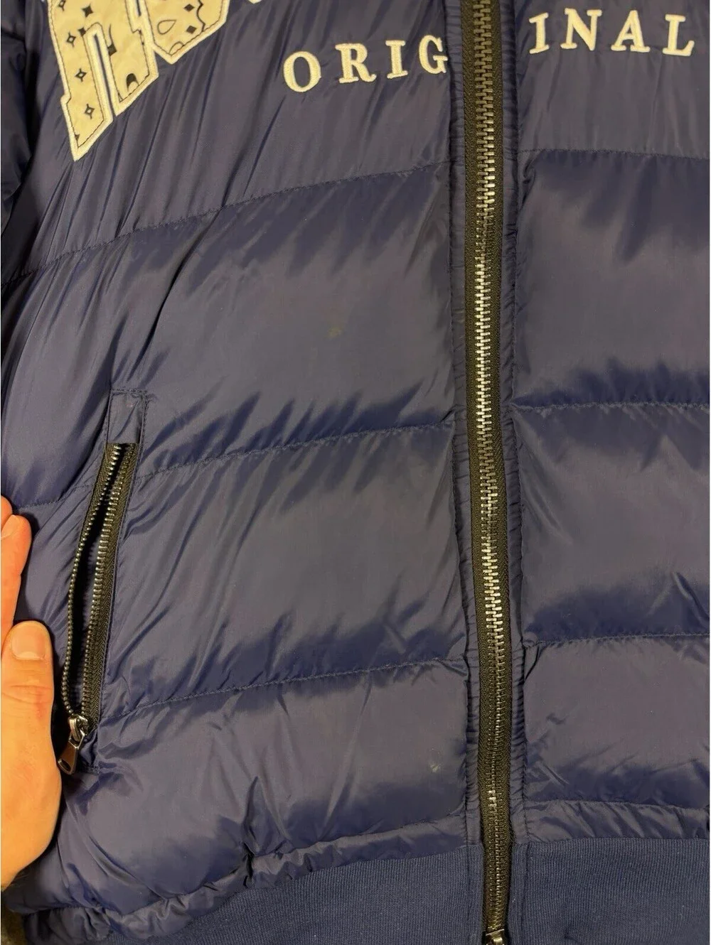 Rockstar Original Blue Embroidered Puffer Jacket Size Medium NWT